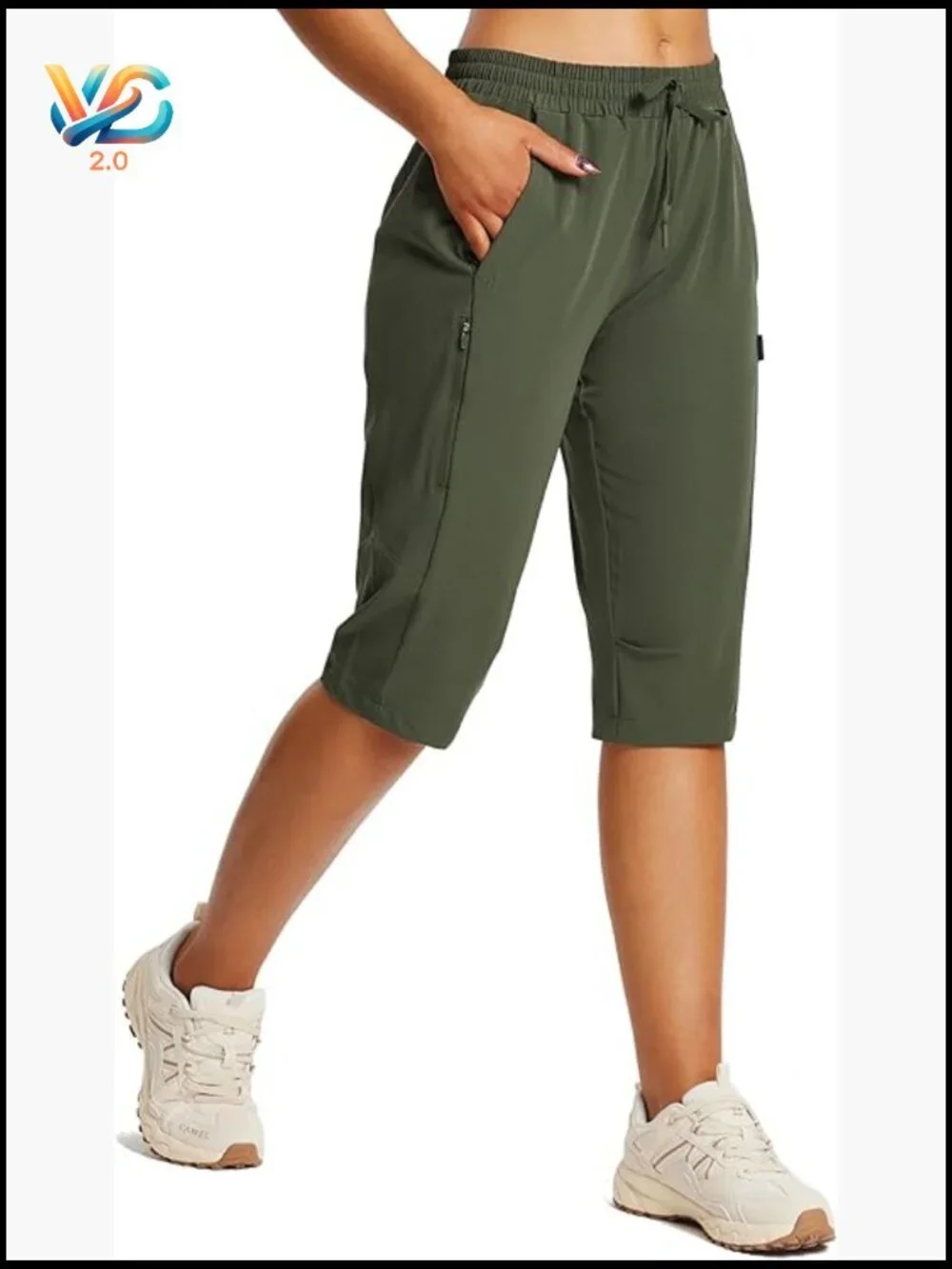 Womens Hiking Shorts Bermuda Long With Zipper Pockets Quick Dry Lightweight
